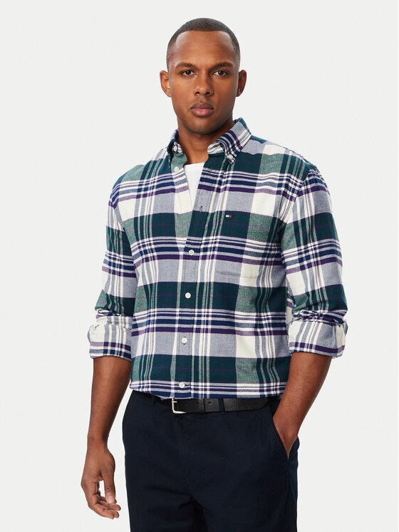 Tommy Hilfiger Koszula Hero Flannel MW0MW44592 Zielony Regular Fit