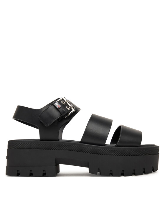 Tommy Jeans Sandały Tjw Straps Leather Max Sandal EN0EN02944 Czarny