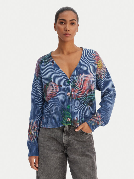 Desigual Kardigan 26SWJF19 Niebieski Regular Fit