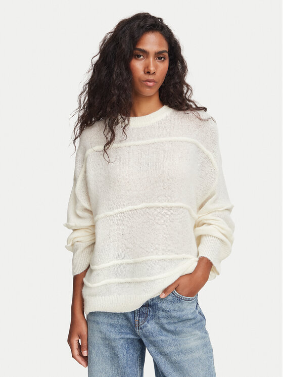 HUGO Sweter Slookia 50564321 Kremowy Oversize