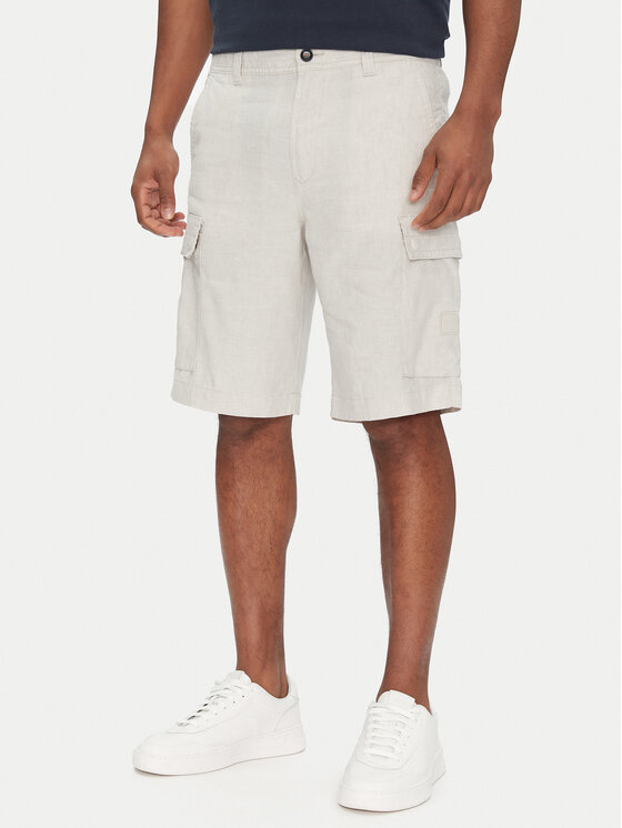 BOSS Szorty materiałowe Sisla-9-Cargo-Shorts 50536888 Kremowy Tapered Fit