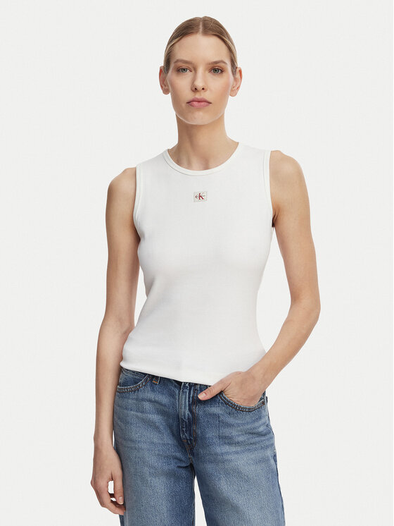 Calvin Klein Jeans Top LV047F246G Biały Slim Fit