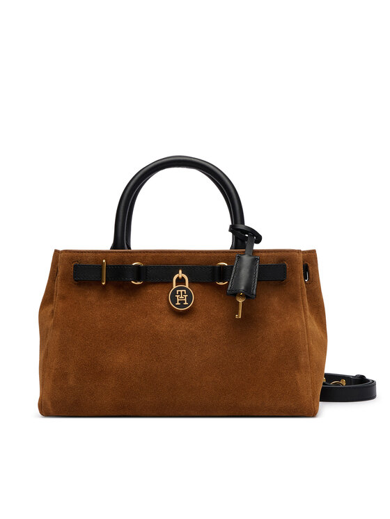 Tommy Hilfiger Torebka American Icon Mini Tote Suede Le AW0AW18202 Brązowy jasny