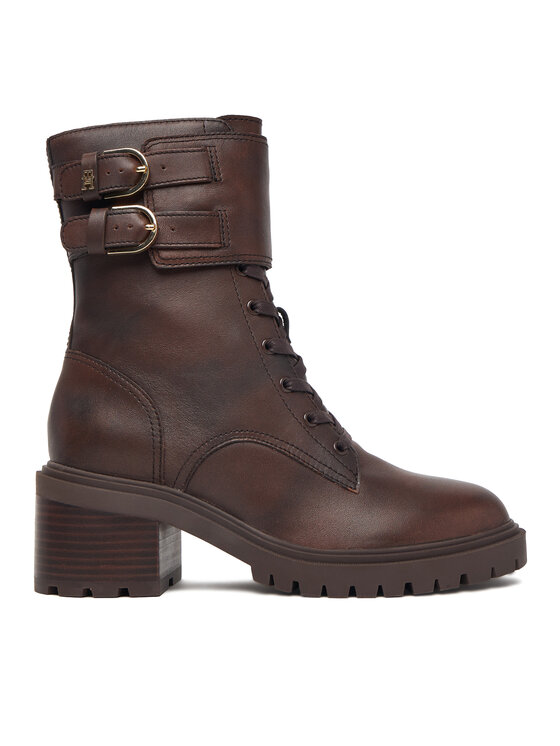 Tommy Hilfiger Trzewiki Block Heel Buckled Lace-Up Boot FW0FW09578 Brązowy