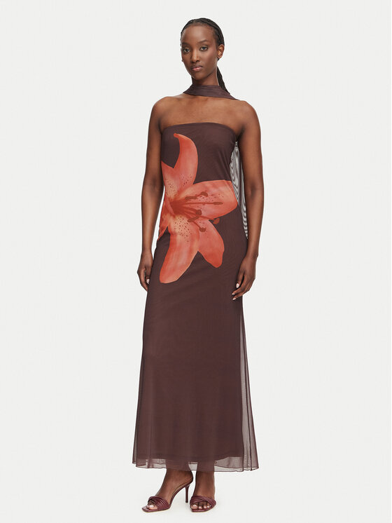 Vero Moda Sukienka letnia Rosetta 10356030 Brązowy ciemny Regular Fit