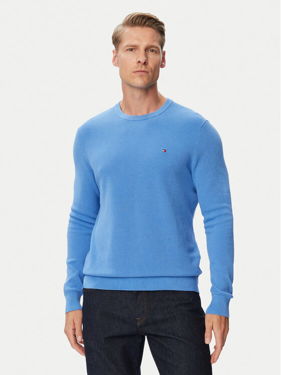 Tommy Hilfiger Sweter Essential MW0MW36347 Niebieski jasny Regular Fit