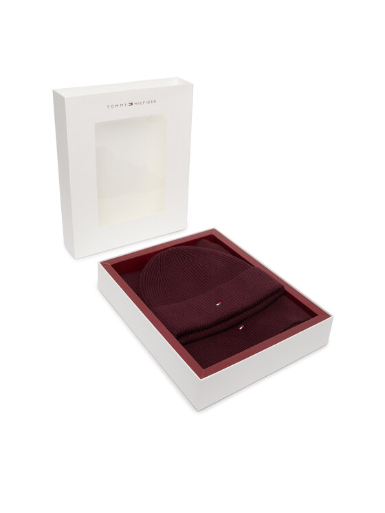 Tommy Hilfiger Zestaw szalik i czapka AW0AW19136 Bordowy