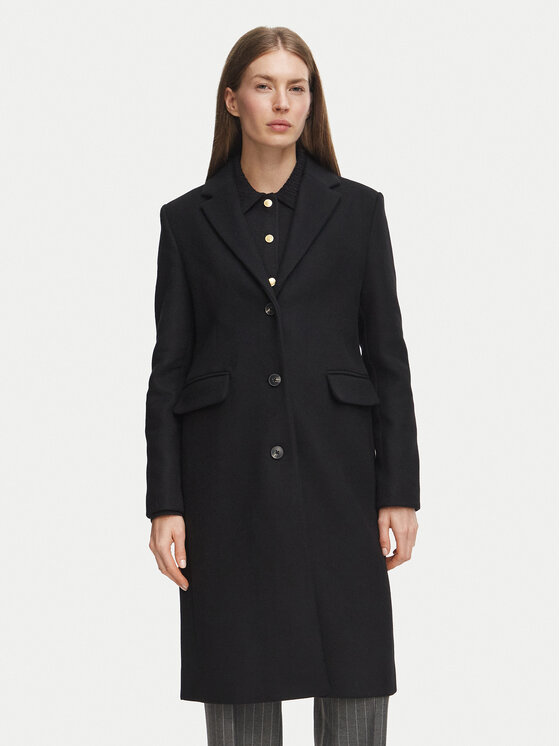 Tommy Hilfiger Płaszcz wełniany Classic WW0WW51106 Czarny Regular Fit