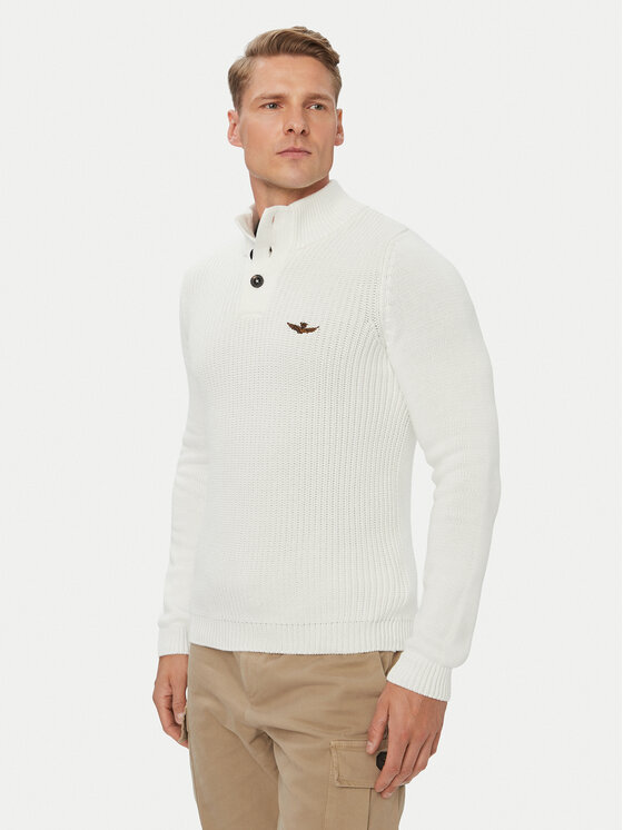 Aeronautica Militare Sweter 262MA1572UL00409 Biały Regular Fit