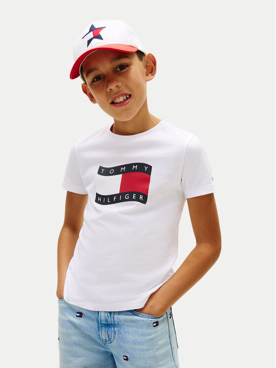 Tommy Hilfiger T-Shirt Wavy Flag KB0KB10275 Biały Regular Fit