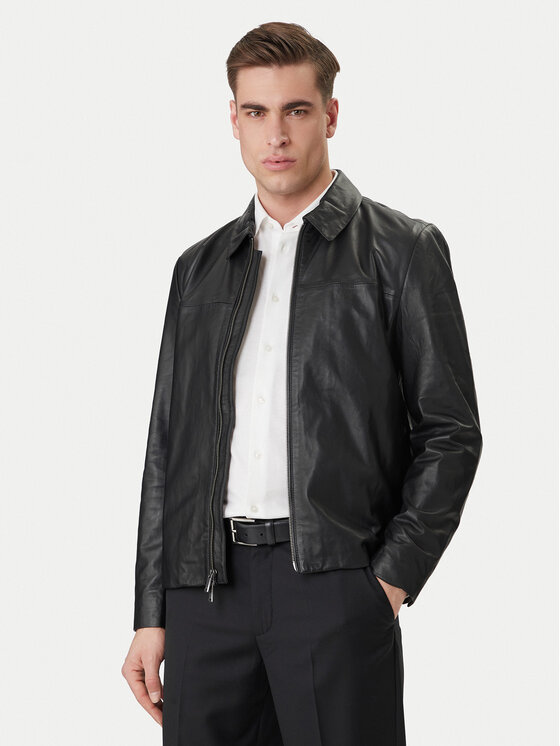 Calvin Klein Kurtka skórzana LV04LF423G Czarny Regular Fit