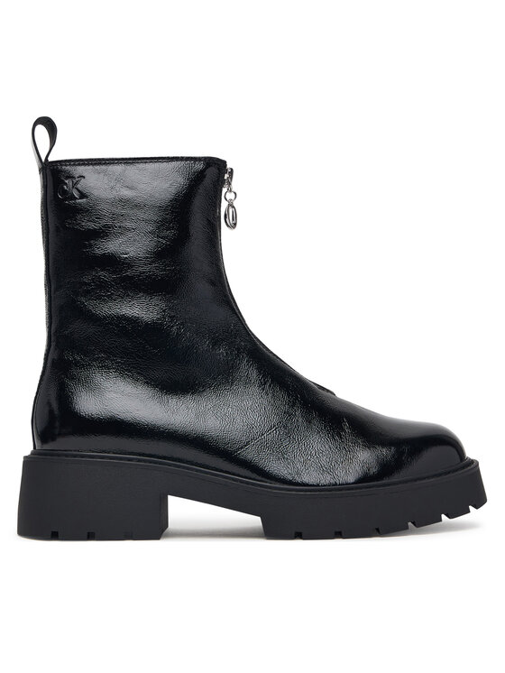 Calvin Klein Botki Chunky Zip Boot Shiny Lth HW0HW03200 Czarny