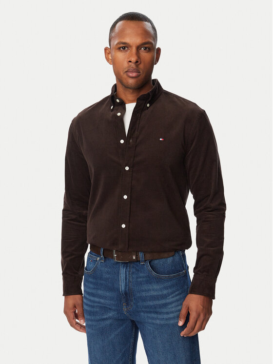 Tommy Hilfiger Koszula Solid MW0MW40486 Brązowy ciemny Regular Fit