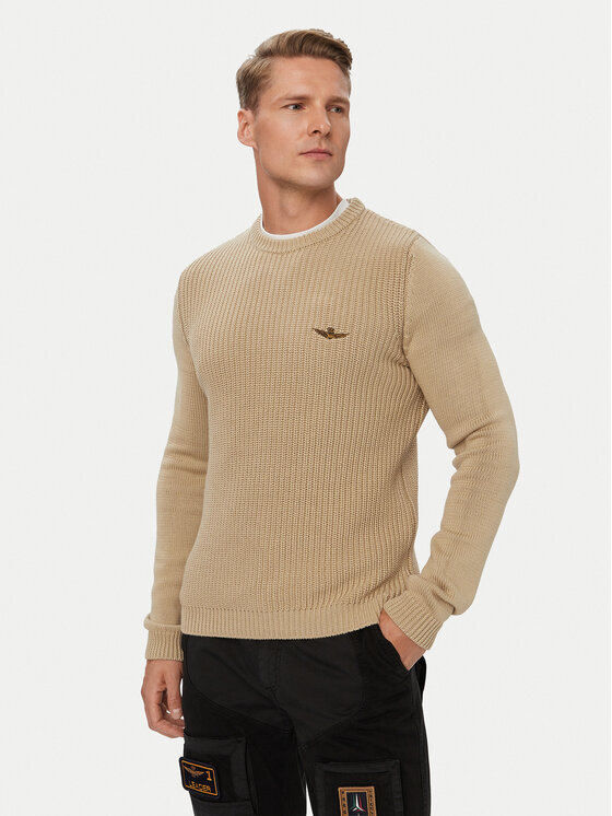 Aeronautica Militare Sweter 262MA1571UL00409 Beżowy Regular Fit