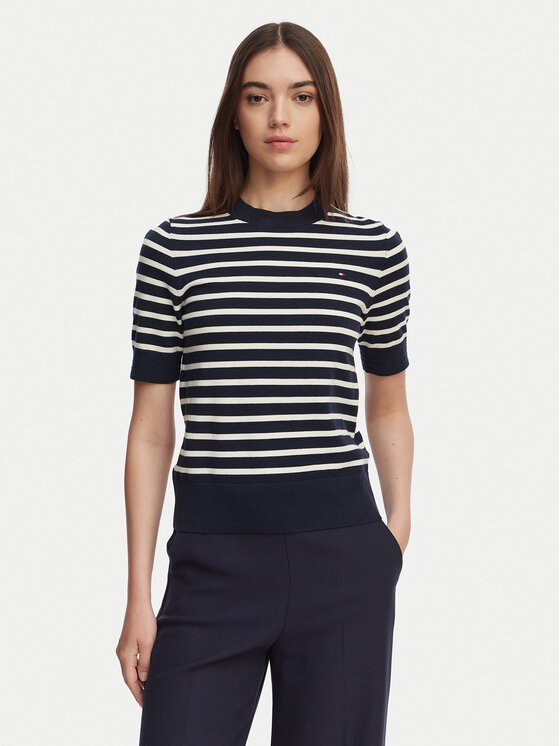 Tommy Hilfiger Sweter WW0WW49705 Granatowy Slim Fit