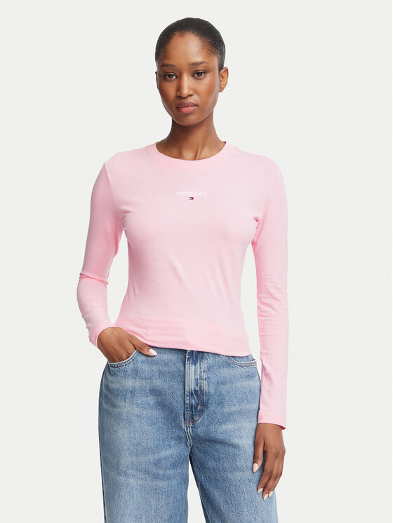 Tommy Jeans Bluzka Classic Logo DW0DW23248 Różowy jasny Slim Fit