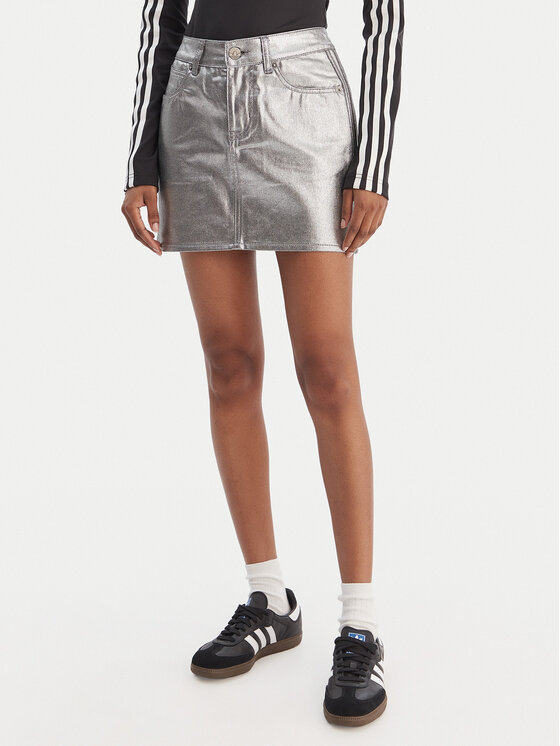 adidas Spódnica mini 3-Stripes KD2899 Srebrny Regular Fit