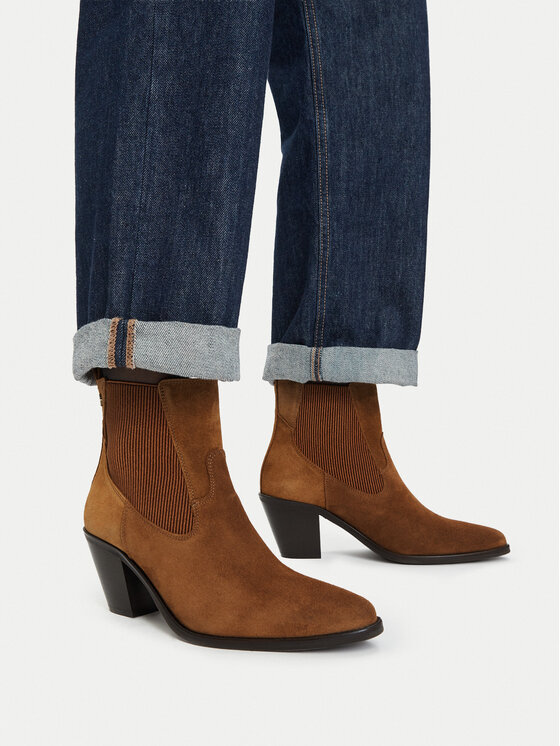 Tommy Hilfiger Botki Suede Western Chelsea Boot FW0FW09581 Brązowy
