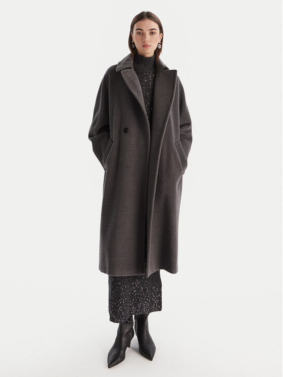 Marella Płaszcz wełniany English 2523016142 Szary Regular Fit