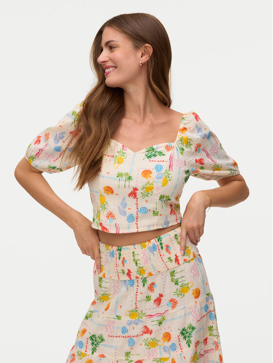 Vero Moda Bluzka Elena 10351014 Beżowy jasny Regular Fit