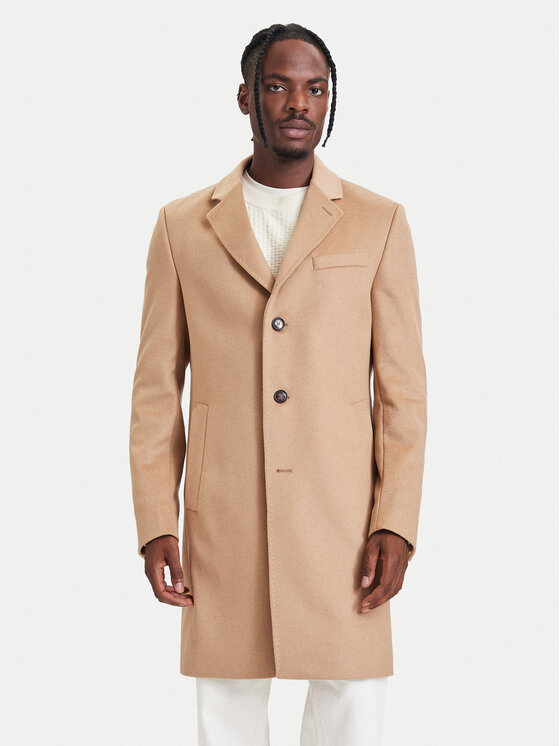 BOSS Płaszcz wełniany H-Hyde-264 50571557 Beżowy Slim Fit
