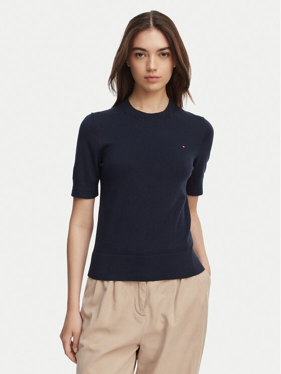 Tommy Hilfiger Sweter WW0WW49705 Granatowy Slim Fit