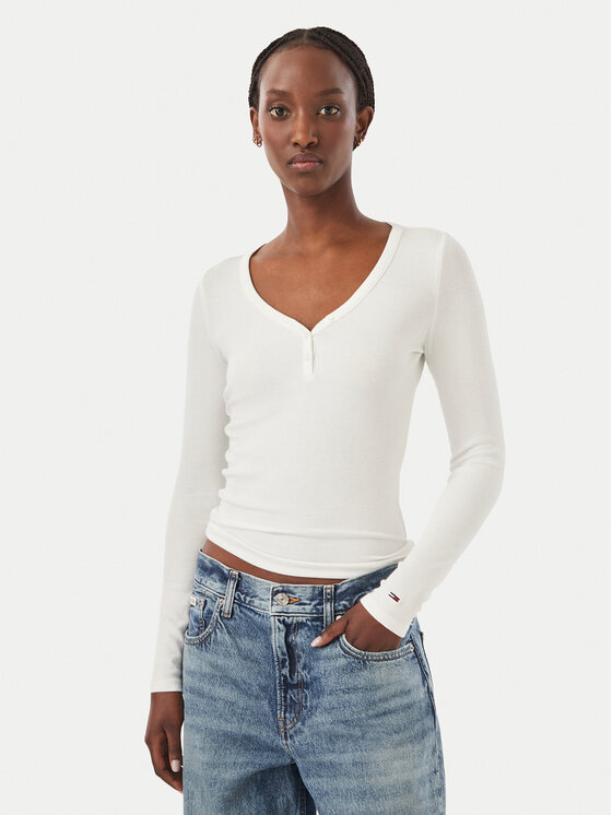 Tommy Jeans Bluzka DW0DW23259 Biały Slim Fit