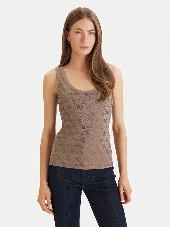 Guess Top W6GP10 K2932 Brązowy Regular Fit
