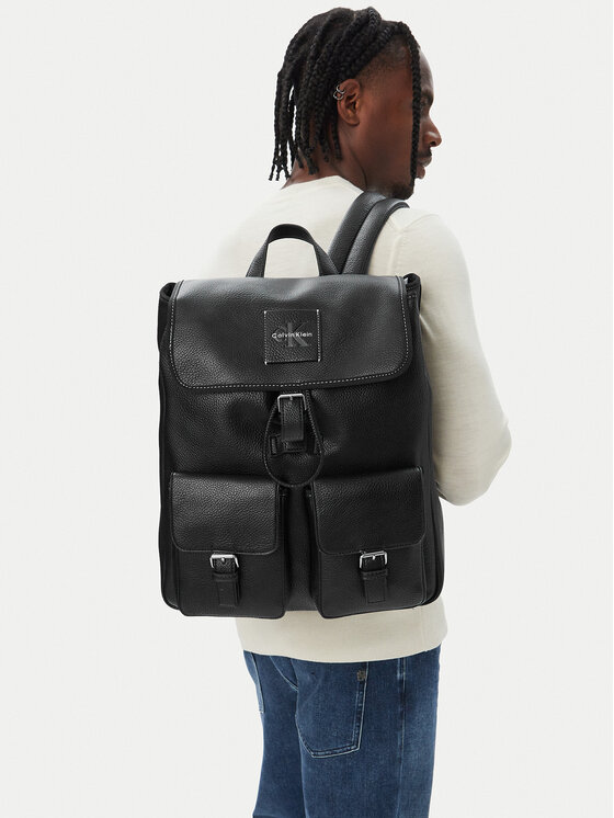 Calvin Klein Plecak Bold Pebble Flap Backpack LV04D3565G Czarny