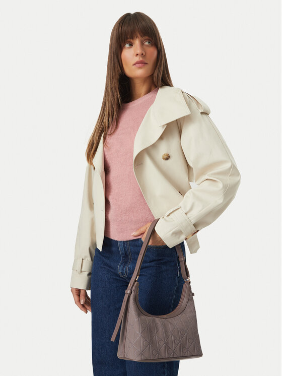 Calvin Klein Torebka Emblem Aop Sueded Shoulder Bag LV04F3880G Beżowy