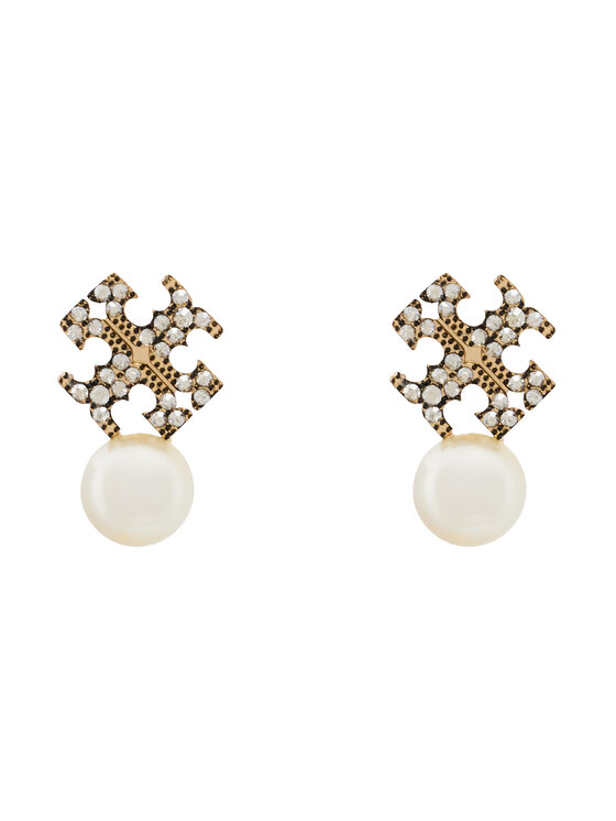 Tory Burch Kolczyki LOGO AND PEARL STUD EARRINGS 184422 Złoty